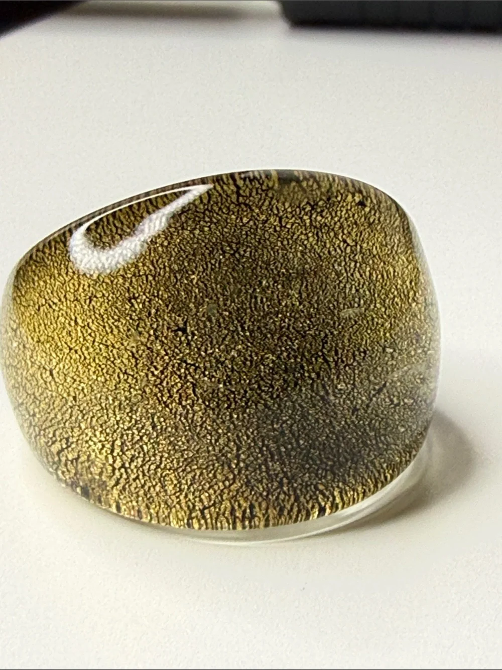 Vintage Wide glass Statement Ring in Metallic Gold drops of glitter